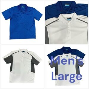 Men's 2 PGA Tour L Large 42 - 44 White Blue Polo Shirt Dri-Fi Golf Lightweight